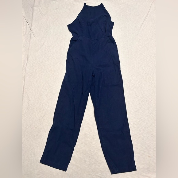 Urban Outfitters Womens Size 0 Blue Sleeveless Linen Blend Open Back‎  Jumpsuit - Picture 2 of 7